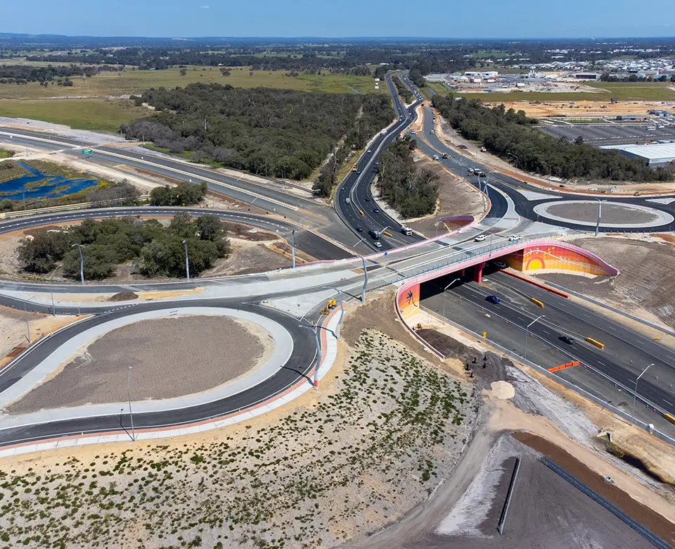 Aerial view of Bunbury Outer Ring Road interchange, Western Australia
